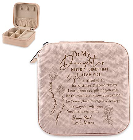 FDFHOME Schmuckkästchen mit Aufschrift To My Daughter, Geschenk von Mutter, Sonnenblumen-Box, Geburtstag, Weihnachten, Abschluss, Valentinstag, Geschenkidee für Tochter, Etui für Ohrringe, Ringe,