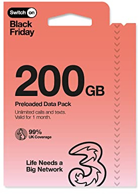 Three Mobile PAYG Voice SIM-Paket - 200 GB