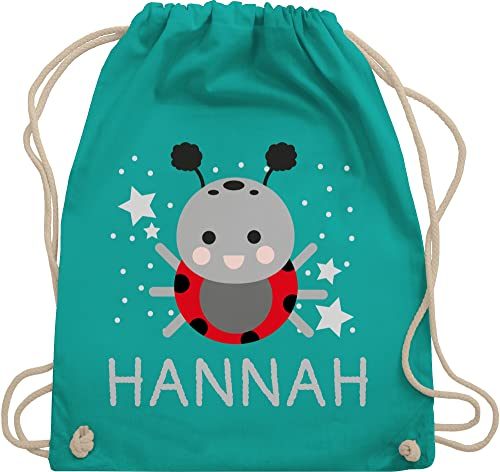 Turnbeutel Rucksack - Marienkäfer Bild und Dein Name - Unisize - Türkis - personalisierter beutel kinder taschen für krippe personalisierte junge stoffbeutel tasche wechselkleidung kita