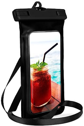 ONEFLOW Beach Bag für Huawei P10 Plus wasserdichte Hülle mit Touch und Kamera Fenster, Unterwasser Handyhülle zum Reisen, Schwimmen mit Armband und Band zum Umhängen, Schwarz