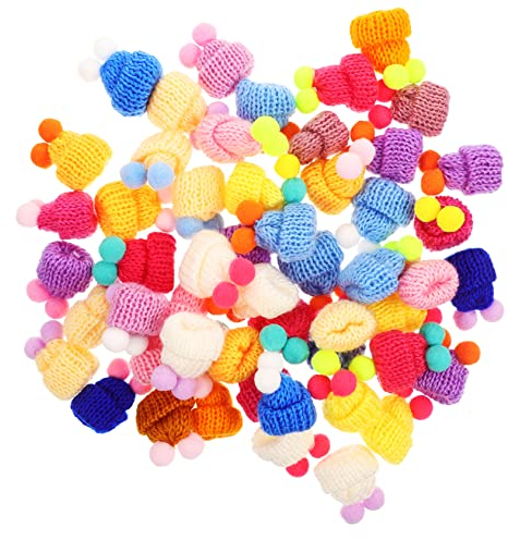TOYANDONA 50 Stücke Mini Beanie Candy Ornament Kitten Ornament Zopf Schmuck Weihnachten Süßigkeiten Abdeckungen Mini Strickmützen DIY Craft Hat Mini House Hat Decors Mini Hat Ornaments DIY