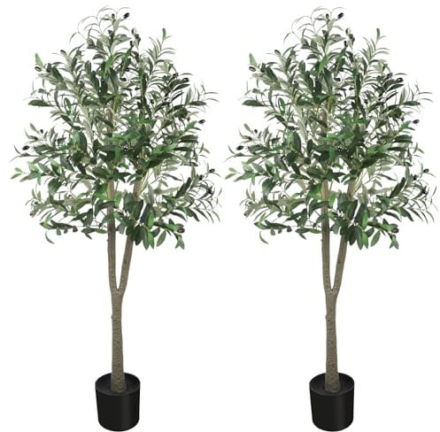 YOLEO 5FT Artificial Olive Tree Faux Silk Olive Plant with Lifelike Leaves Fake Tree for Home Office Indoor Decor(2 Pack)