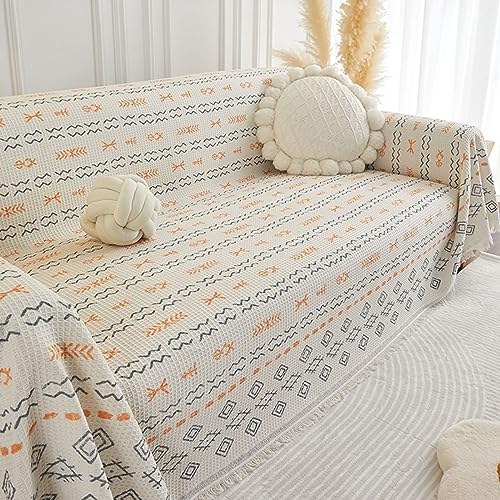 Sofa Überzug 180x300cm, Geometrisch Muster Bezug Sofa 3 Sitzer Sofa Überzug rutschfest Orange Grau Sofa Überzug für Wohnlandschaft
