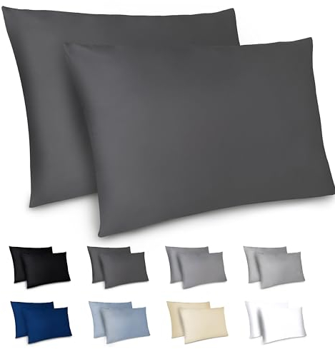 Dreamzie Kissenbezug 50x70 2er Set - Kopfkissenbezug 50x70 Dunkelgrau mit Reißverschluss aus Mikrofaser Weich, 50x70 cm Pillow Cover