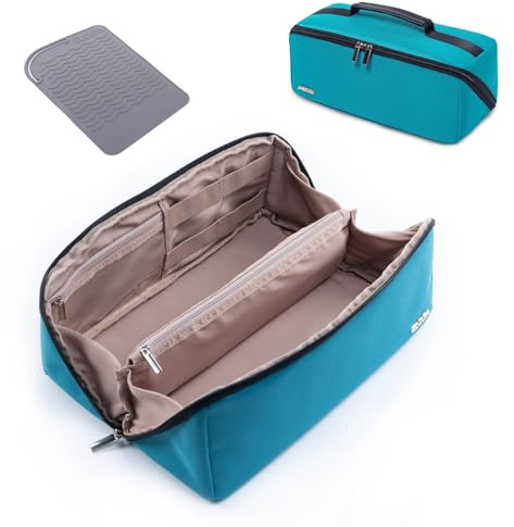 ELCUPA Große Reisetasche – 2-in-1-Haar-Werkzeug-Organizer für Trockenbürste, Glätteisen, Lockenstäbe, Make-up-Tasche für Reiseutensilien