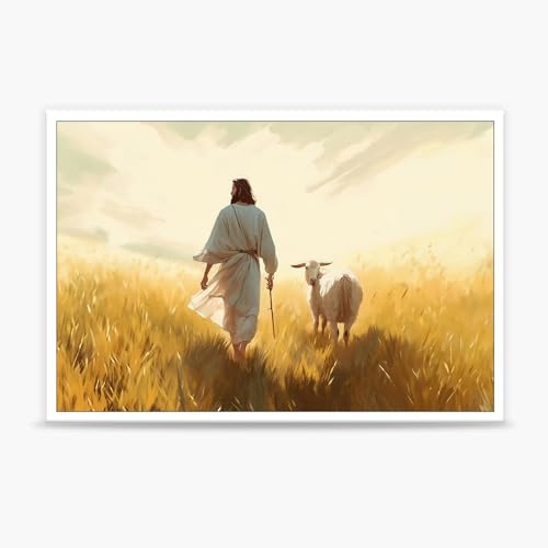 Jesus Gemälde auf Leinwand, Motiv: Jesus und das Lamm auf Leinwand, Wandkunst, der Herr ist mein Schäferhund, Vintage-Bild, christliche Wandkunst, dekorative moderne Kunst für Wanddekoration,