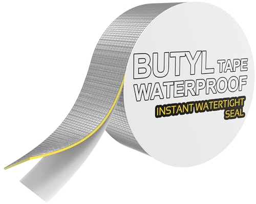 ANTEQI Aluminum Butylband Wasserdichtes Klebeband 50mmx5M Aluminiumfolie Dichtungsbänder, Wasserdichtes Leckreparaturband zum Flicken und Abdichten von Bootsrohren, Wohnmobil-Markisen, Dachfenstern