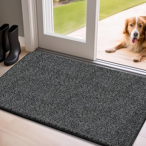 Mibao Indoor Door Mat 40 x 60 cm, Dirt Trapper Entrance Doormat, Non-Slip Inside Floor Mat Low Profile, Dog Doormat, Super Absorbent Welcome Mat for Front Door, Back Door, Shoes and Paws, Black