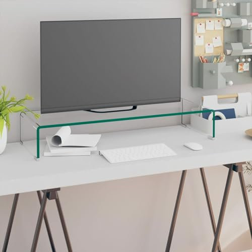 LAPOOH TV-Tisch/Bildschirmerhöhung Glas, Tv Erhöhung, Tv Board, Tv Tisch, Tv Aufsatz, Erhöhung Fernseher, Fernseher Tisch, Fernsehertisch, Transparent 80x30x13 cm