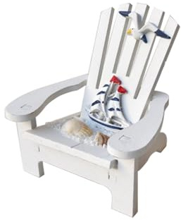 Wisafory Mini Strandstuhl Holz Strandkorb Deko Liegestuhl Miniatur Ornament Puppenhaus Garten Ministuhl Strand Stuhl Maritime Dekoration Mikrolandschaft Zubehör Segelboote