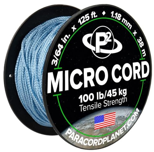 Paracord Planet Micro Paracorde - Cordon tressé fin pour loisirs créatifs, pêche, bricolage - En bobines de 38 m - Bleu clair