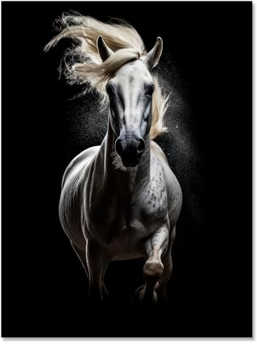 wandmotiv24 Leinwandbild Pferd, Schimmel, Hochformat M0794
