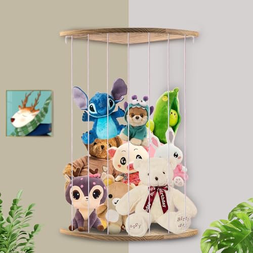 LOFTANK Stuffed Animal Storage, Corner Soft Wood Toy Shelves for Kids Bedroom, Toddler Play Room, Plush Toy Storage, Wooden Plushies Organizer for Teddy