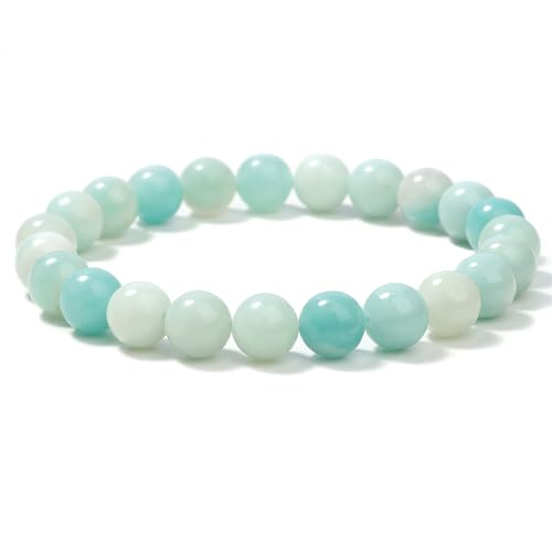 Landorilo Handmade Echte Naturstein Perlen Heilsteine Armband Damen Herren, 8MM Runde Edelsteine Yoga Armbänder, Glücksarmband, Kreative Schmuck Geschenke(Blauer Amazonit)