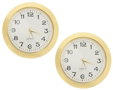 PATIKIL 2-1/8 (55mm) Quarzuhr Einsatz 2Stk Miniatur Runde Quarz Uhrwerk Mini Arabische Ziffern Uhr Passt 45mm/1.77 Durchmesser Loch für Hause Gold Ton