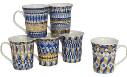 MIELIMON Set de 6 tazas de cerámica de 342 ml Tazas pequeñas de café para espresso, moka y capuchino, Tazas de café de cerámica Tazas de café de diseño Moderno frías y Calientes - Taza con asa