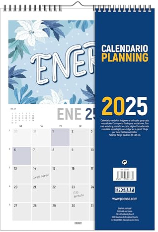 Vertikaler Kalender 2025 für 4 Jahreszeiten. INGRAF