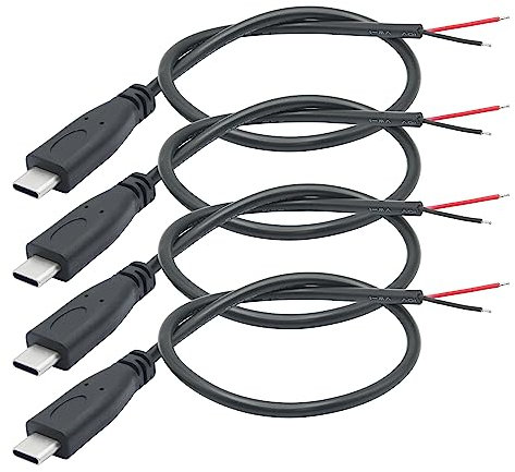 Riertostng Short USB C to 2 Pin Bare Wire Open End Cable,9inch 25cm 5V/3A Type C Male Plug Pigtail Power Wire,for and USB C Equipment Installed or Replacement Repair DIY Cable(4Pcs)