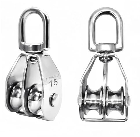 2 Stück Doppel Umlenkrollen für Seile 6mm, M15 Seilrolle Umlenkrolle Edelstahl Tragkraft 35Kg Fitness Umlenkrolle Klein Zum Anheben