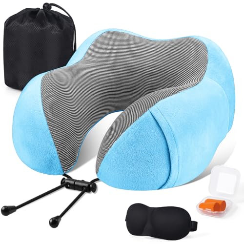 SOMLAW Reise Nackenkissen aus Memory Foam, mit 3D-Augenmaske&Ohrstöpsel, Reisekissen Weiches Baumwolle U-Förmiges Schlafen Nackenstützkissen Travel Pillow für Flugzeug Auto Zug Büro und Camping