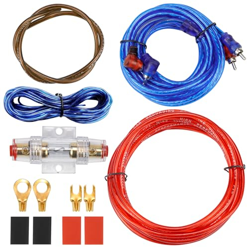 Kit Cable Amplificador Coche Kit Cableado Car Audio 10GA Kit de cableado para Amplificador de Coche Con Arnés de Cables de Fusibles y Portafusibles para Furgoneta Automotriz
