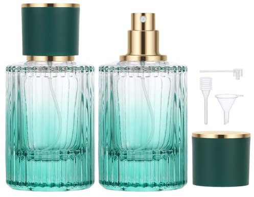 Segbeauty Parfüm Abfüller, 2 Stück 50ml Parfum Zerstäuber für Unterwegs, Parfum Flaschen zum Abfüllen, Parfümflasche Leer, Parfümzerstäuber Glas, für Männer und Frauen (Farbverlauf Grün)