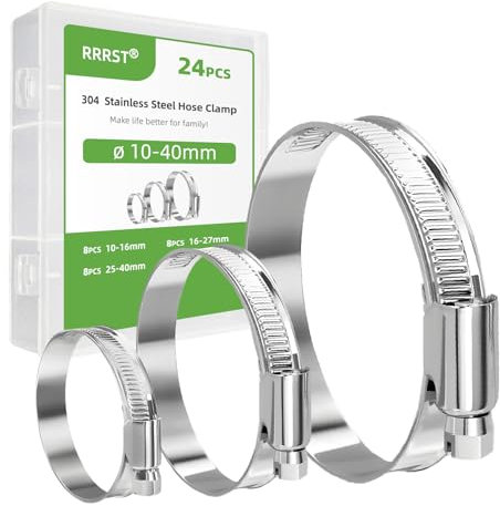 RRRST 24pcs Fascette Stringitubo 10mm-40mm, Acciaio Inox 304, Fascette Stringitubo Con Ingranaggio a Vite per Piscine, Lavatrici, Impianti Idraulici, Automotive, 3 Misure Diverse