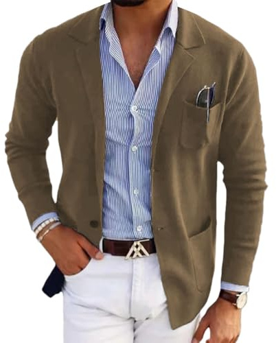 Oanviso Homme Blazer Veste de Costume Slim Fit Blazer pour Business Mariage Soirée Blouson de Smoking Jacket Costume Moderne Mince Veste Haut de Fête Chemise A Kaki L