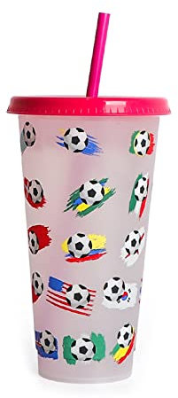 Reusable Football & Plastic-Tumblers Portable Straw Cup with Lid Travel Mug Color-Changing Beverage Cup
