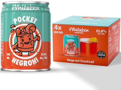 WHITEBOX COCKTAILS Ready to Drink Pocket Negroni, 4 x 100ml Cans | Single Serve, Full Strength, Classic Cocktails, Pre-Mixed, By World-Class Bartenders, Great for Day Trips, Parties & Gifting