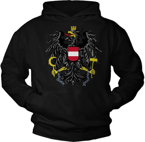 MAKAYA Österreich Kapuzenpullover Adler Motiv Pullover Flagge Fahne Herren Sweatshirt Fußball Pulli Em Wm Austria Langarm Pulli Schwarz S