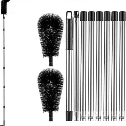 ohbien 10.5ft Gutter Cleaning Tools Telescopic, Long Gutter Cleaning Brush Roofing Tool with 8 Poles and 2 Brush Heads Gutter Cleaner Tools for Cleaning Leaves Debris Spider Snow