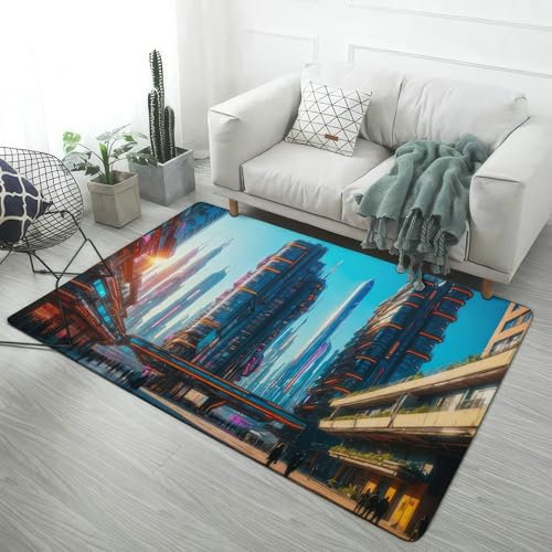 PEIHUODAN Coole Future City Visuelle Spielteppiche, Moderner Cyber City Bunte Spieler Spielteppich, Unverzichtbarer Dekorationsteppich Für Teenager Und Kinderzimmer (Colour 8,160X230cm)