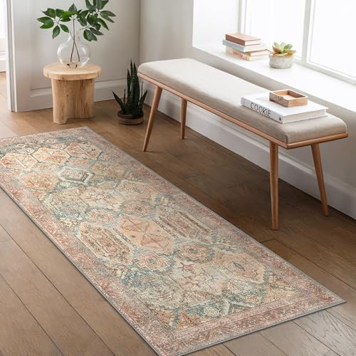 BEIMO Teppich Läufer Flur 80x300cm, Langer Vintage Boho Teppich Küche Waschbar rutschfest, Küchenläufer für Flur, Küche, Korridor, Schlafzimmer, Wohnzimmer, Rotbraun