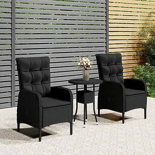 IKAYAA Balkonmöbel Set mit 1 Tisch & 2 Verstellbare Hochlehner Stühlen, Polyrattan Gartenmöbel Set, Terrassenmöbel Set, Sitzgarnitur 3er Set für Garten & Balkon Schwarz 3-TLG-4