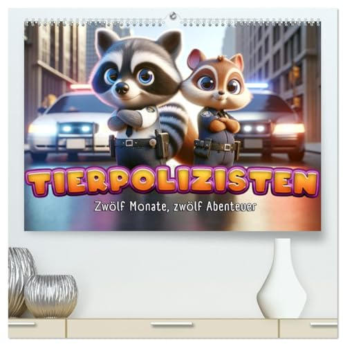 Tierpolizisten - Zwölf Monate, zwölf Abenteuer (hochwertiger Premium Wandkalender 2026 DIN A2 quer), Kunstdruck in Hochglanz: Süße Tiercops, Monat für Monat. (CALVENDO Spass)