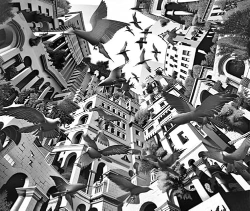 WDZFF Puzzle 1000 Teile - M C Eschers Paintings Art Geometrys - Black Or White - Schwierige Unregelmäßige Puzzle Teile - Erwachsene Challenge Game Kq231Zp