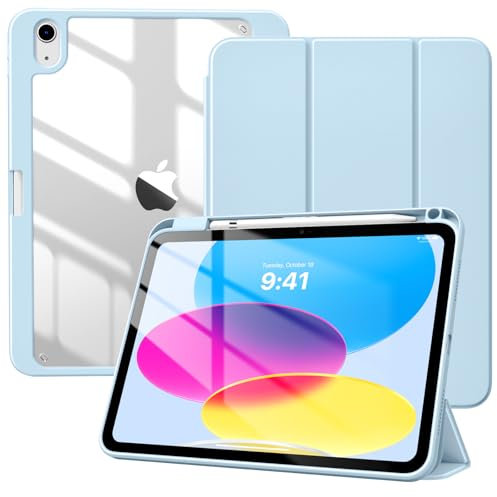 TiMOVO Cover per iPad A16 11 Generazione 11 Pollici 2025, iPad 10 Generazione 2022 10,9 Pollici con Portapenne, Custodia con Trasparente, Funzione di Auto Sveglia/Sonno, Blu Ghiaccio