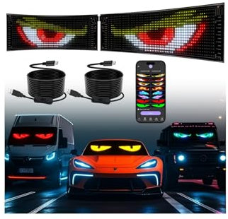 2PCS Pantalla LED Programable,59 x 12cm Letrero led para Coches Ojos del Diablo Control VíA App Bluetooth,Colorida Letrero LED Flexible,USB 5v,para CamióN, Publicidad XAXVSTS