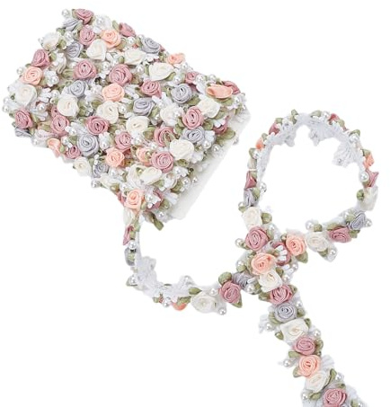 Letsinstyle 3 Yards 3D Blumen Spitzenrandbesatz Vintage Rose Perlenband Bestickte Blumenborte Zum Selbermachen Nähen Basteln Brautkleid Hochzeitskleid Party Kleidung Dekoration