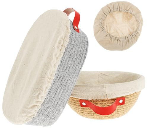 Lot de 2 paniers de fermentation - Bonne respirabilité - Ronds - 23 cm - Ovales - 27 x 14 x 9,5 cm - Avec poignée - Revêtement en tissu - Pour boulangeries et cuisine