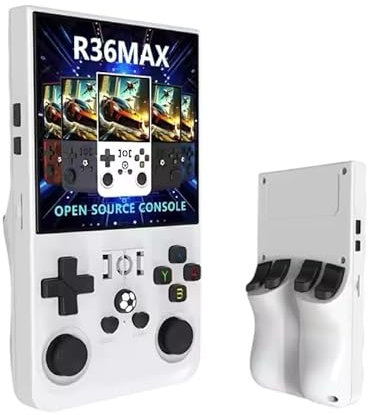 R36 Max, Nouvelle Version améliorée de la Console de Jeux R36S, Console de Jeu Portable , système Linux Open Source, Carte TF 64 Go, 15 000 Jeux rétro, écran IPS de 3,5, Console de Jeux rétro (Blanc)