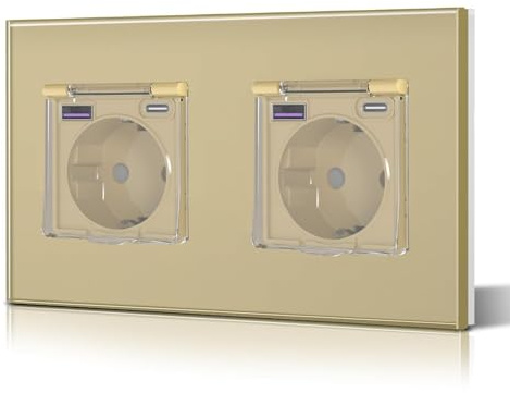 BSEED Prise avec 20W USB TYPE C avec couvercle étanche - Prises simples conformes à la norme Européenne - 86 mm - Or