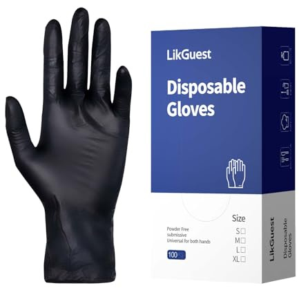 LikGuest Black Nitrile Disposable Gloves 100 Count Powder Free L | Thickened durable design, latex free, puncture resistant protection for cleaning, automotive and workplace use