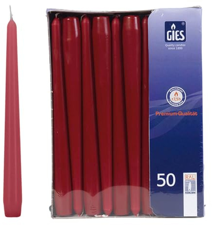 LED Universum - 50 Stück - Stabkerzen Set bordeaux | Höhe 24,5 cm, Ø 2,2 cm | Brenndauer ca. 7 Std. | Tischdekoration für Hochzeit, Weihnachten, Feste, Partys