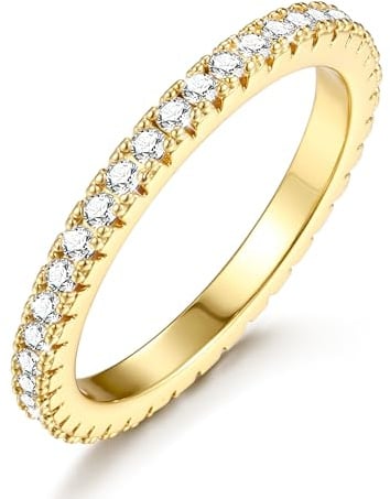 CASSIECA Ring Damen Silber Gold Eternity Ringe mit Zirkonia Verlobungsring Ehering Promise Ring Hochzeitsband Engagement Ringe Frauen Schmuck Silber Gold Größe 49.3-60