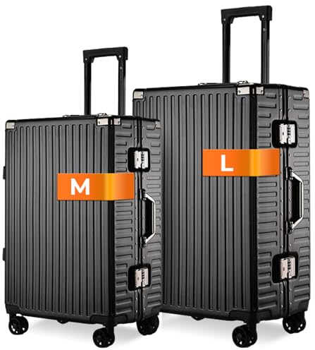 It'Go Aluminium Rahmen Kofferset 2 Teilig(L+M) Groß Hartschalenkoffer Gepäck mit 4 Rollen Handgepäck Reisekoffer Koffer&Trolleys Schwarz