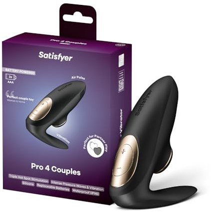 Satisfyer Pro 4 Couples Battery-Line| Paarvibrator mit Druckwellen & Vibration | 2 separat steuerbare Motoren | batteriebetrieben (2×AAA) | wasserdicht (IPX6) | Silikon | Sexspielzeug für Paare