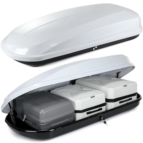 GEARFLOW Car Roof Box, 430L Large Capacity Gloss White Roofbox with Locking System & Dual-Side Opening, Waterproof Hard Rooftop Cargo Carrier for Tents Bags Luggage, Fits Most Cars