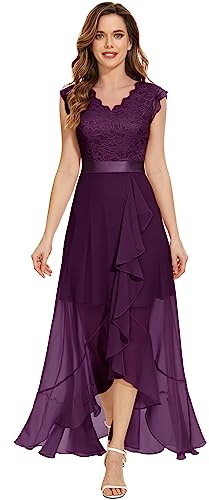 AOCZZ Vestidos de noche elegantes para mujer, vestidos de dama de honor Vokuhila, cuello en V, vestidos de encaje